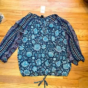 NEW Lucky brand woman’s blue floral sheer blouse size M medium NWT
